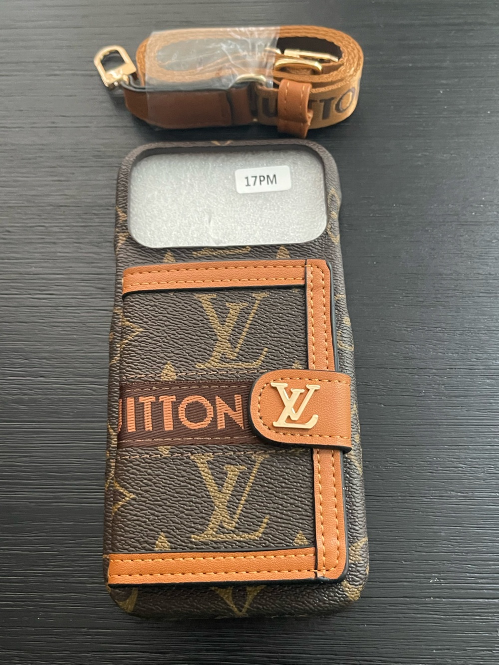 iPhone 17 pro max crossbody Card Wallet Phone Case in Brown & Tan